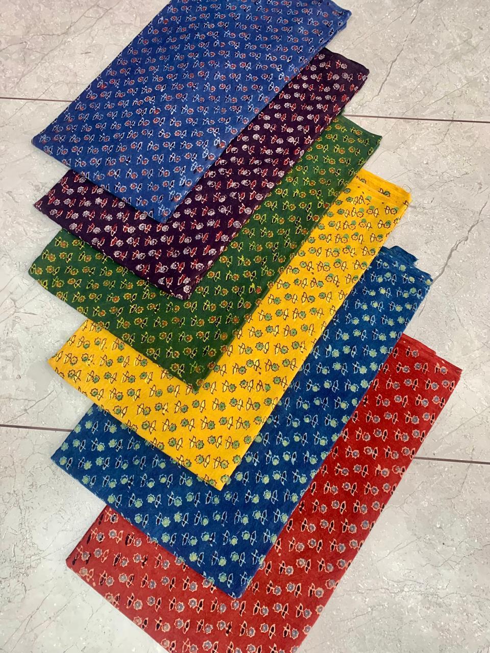 Ajrakh pure cotton handblock printed fabric in indigo tones with traditional geometric motifs